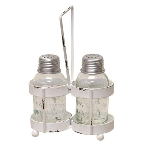 White Wash Salt and Pepper Caddy W/ Shakers (Pack of 2)