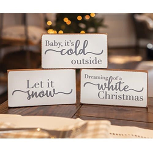 White Christmas Wooden Block 3 asstd. (Pack of 4)