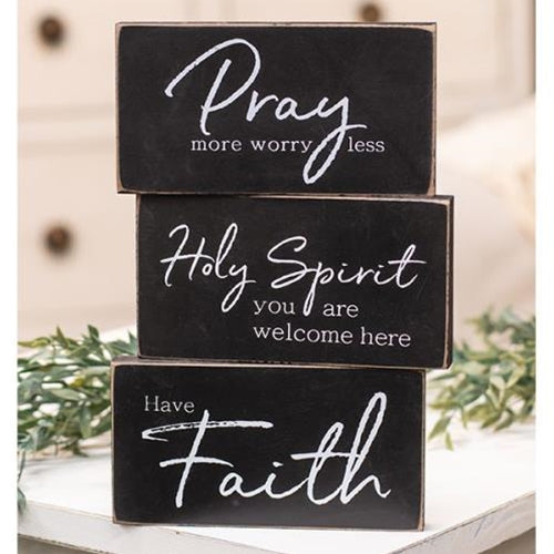 Pray More Worry Less Wooden Block 3 asstd. (Pack of 4)