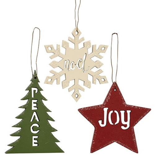 Peace Joy Noel Ornament 3 Asstd. (Pack of 4)