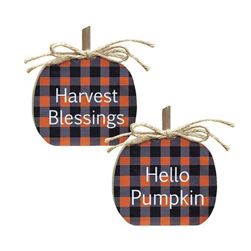 Orange Buffalo Check Pumpkin Block 2 Asstd.  (Pack of 4)