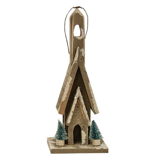 Primitive Town Snowy Church  (Pack of 4)