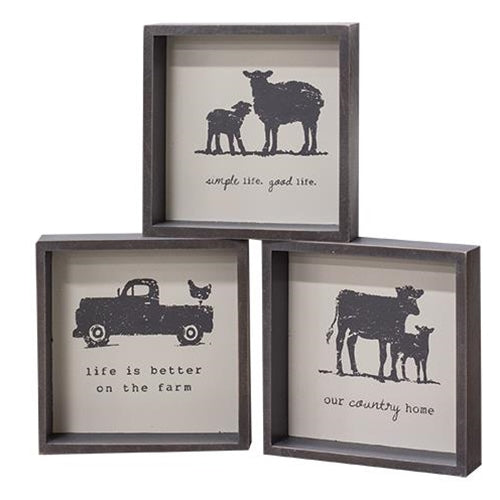 Simple Life Animal Farm Shadowbox Sign 3 Asstd. (Pack of 2)