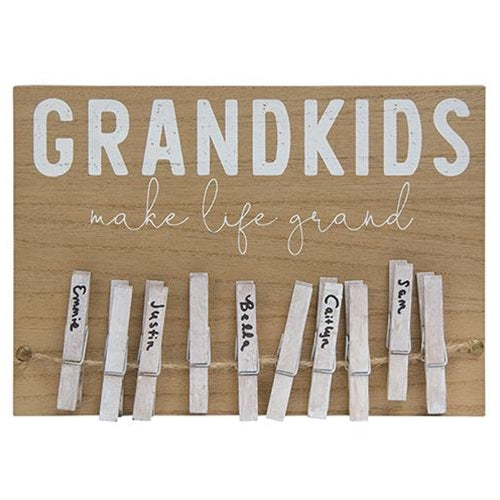 Grandkids Make Life Grand Clothespin Sign (Pack of 2)
