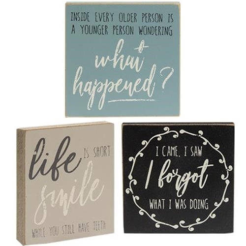 Mid Life Sentiment Square Block 3 Asstd. (Pack of 4)