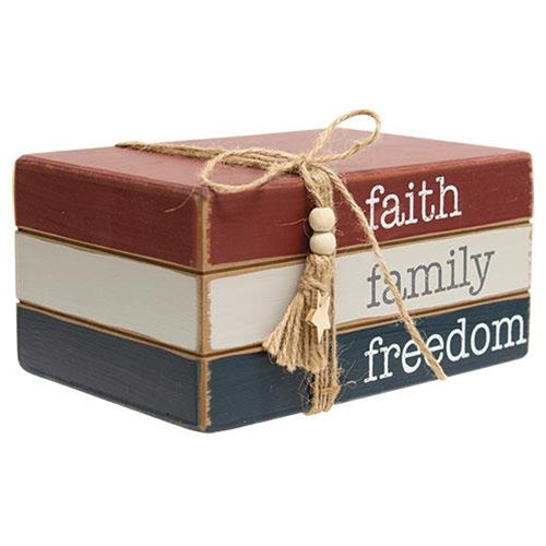 Faith Family Freedom Wooden Book Stack (Pack of 2)