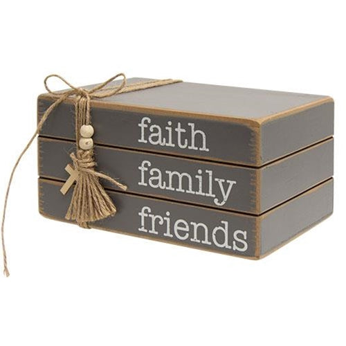 Faith Family Friends Wooden Book Stack (Pack of 2)