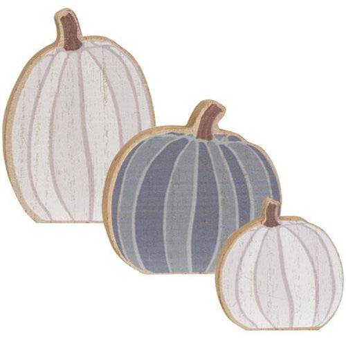 3/Set White & Gray Chunky Pumpkin Sitters (Pack of 4)