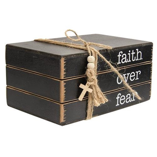 Faith Over Fear Wooden Book Stack (Pack of 2)