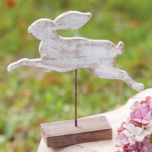 Distressed Wood Bunny on Post (Pack of 2)