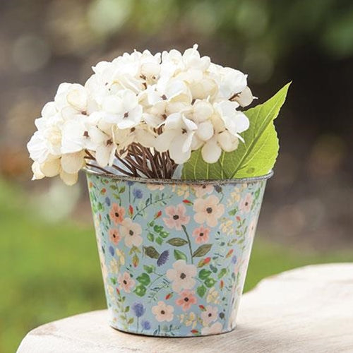 Vintage Blue Floral Metal Bucket (Pack of 4)