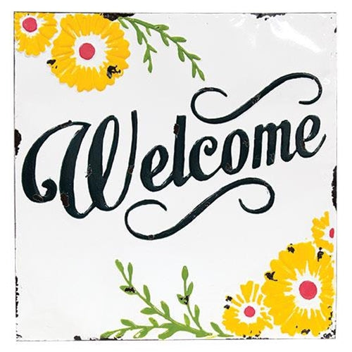 Welcome Sunflower Vintage Metal Wall Plaque