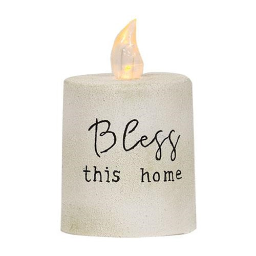 Bless This Home White Cement Timer Pillar (Pack of 4)