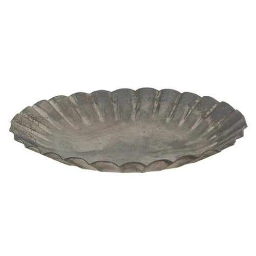 Graywashed Tin Fluted Candle Pan 5.5