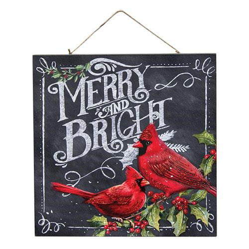 Merry and Bright  Cardinal Sign (Pack of 2)