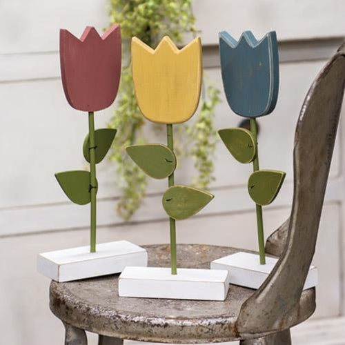 Wooden Tulip Pedestal 3 Asstd.  (Pack of 4)