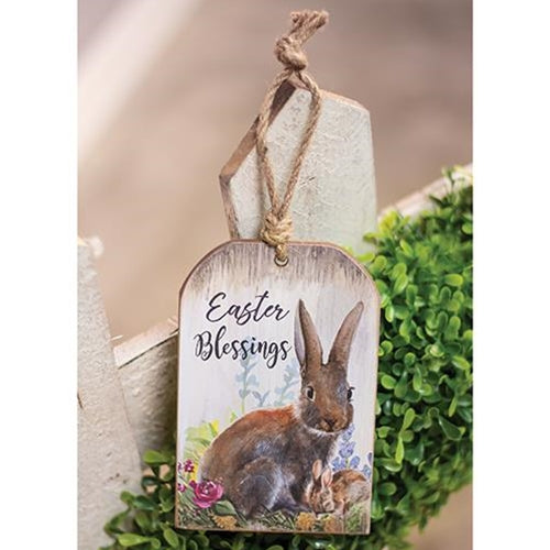 Easter Blessings Bunny Wooden Tag Ornament (Pack of 4)