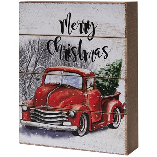 Merry Christmas Red Truck Box Sign (Pack of 2)