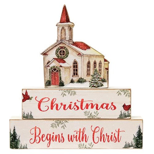 Christmas Begins With Christ Wooden Sitter