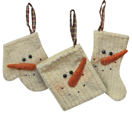 '+Chenille Snowman Ornament 3 Asstd. (Pack of 4)