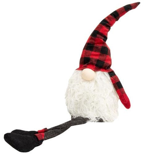 Dangle Leg Plush Red & Black Plaid Santa Gnome