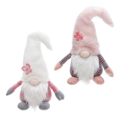 Sitting Pink Flower Hat Gnome 2 Asstd.
