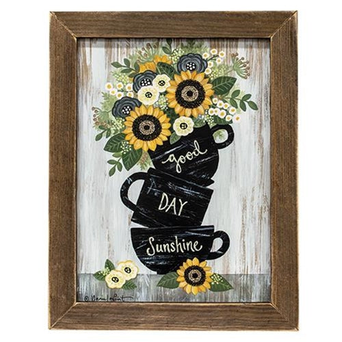 Good Day Sunshine Cups Print Brown Stain Frame