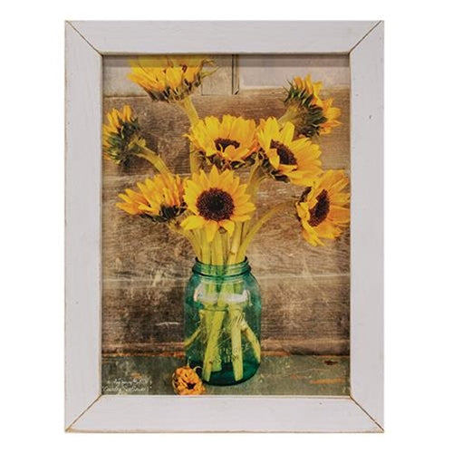 Country Sunflowers Print White Wash Frame