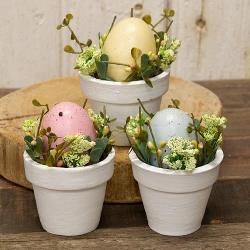 Deco Eggs in Pot 3 Asstd.  (Pack of 4)