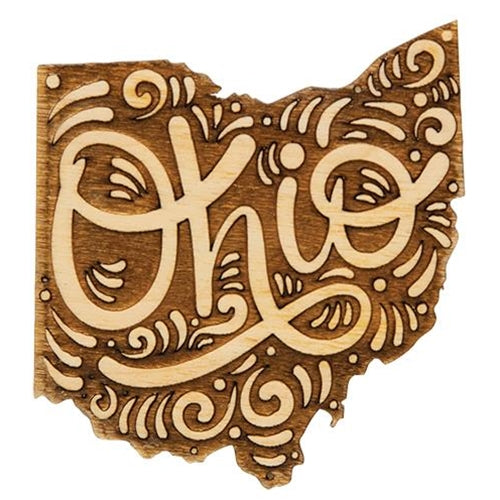 Embossed Wooden Ohio Magnet (Pack of 4)