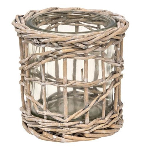 Graywash Willow Wrapped Glass Votive Holder (Pack of 4)
