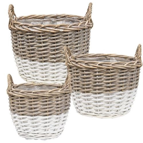 3/Set White Dipped Willow Gathering Basket Planters