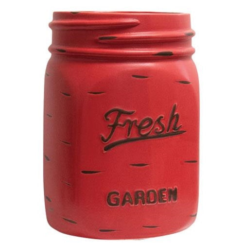 Red Mason Jar Planter