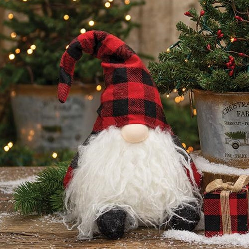 Sitting Plush Red/Black Plaid Santa Gnome (Pack of 2)