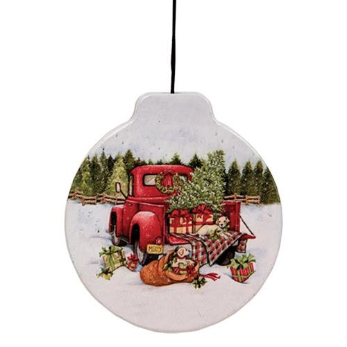 Red Truck Tin Hinged Box Tin Ornament  (Pack of 4)