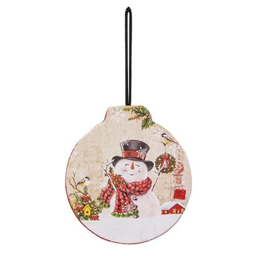 Black Hat Snowman Tin Hinged Ornament (Pack of 4)