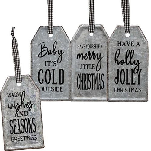 Galvanized Christmas Sayings Tag Ornament 4 Asstd. (Pack of 4)