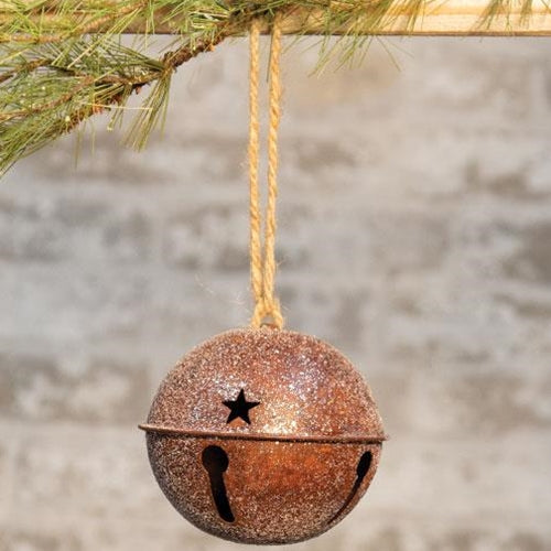 Vintage Glitter Rusty Bell Ornament 4.5