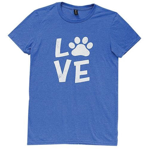 Paw Print Love T-Shirt Heather Blue Large