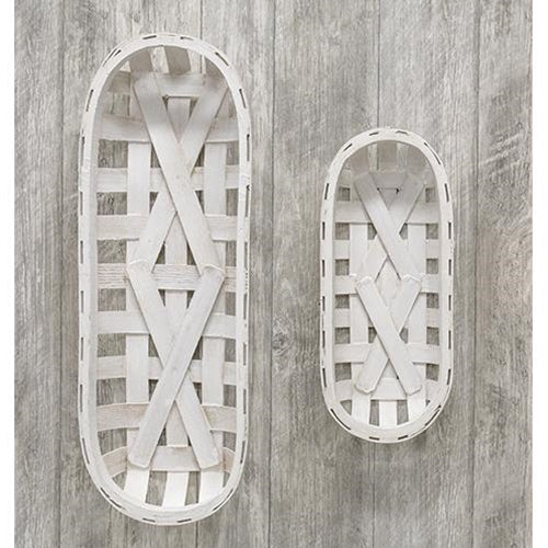 2/Set Whitewash Oval Tobacco Baskets