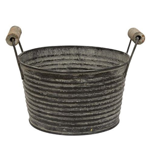 Mini Graywashed Washtub w/ Wood Handles  (Pack of 4)