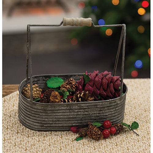 Graywashed Metal Oval Bucket With Handle  (Pack of 4)