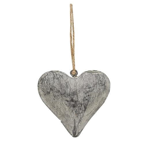 Graywashed Metal Puffy Heart Ornament Small (Pack of 4)