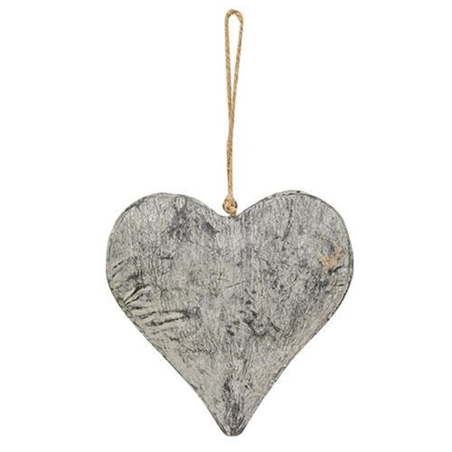Graywashed Metal Puffy Heart Ornament Large (Pack of 2)