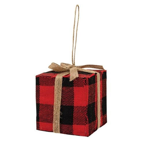 Red & Black Buffalo Plaid Gift Box Ornament Large  (Pack of 4)