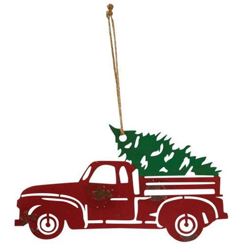 Hanging Distressed Red Metal Truck  (Pack of 4)