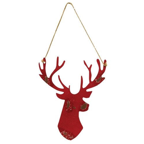 Distressed Red Hanging Metal Deer Head 11