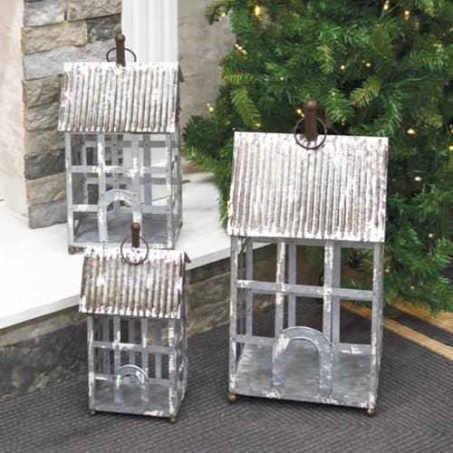3/Set White Wash Homestead Lanterns