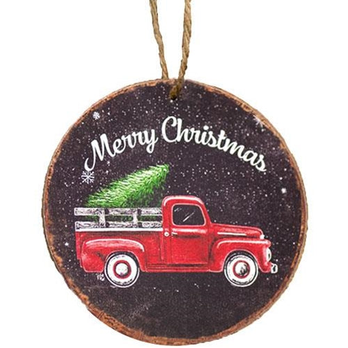 Merry Christmas Truck Round Ornament (Pack of 4)
