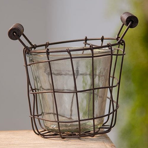 Metal Wire Basket with Glass Jar - 4.5